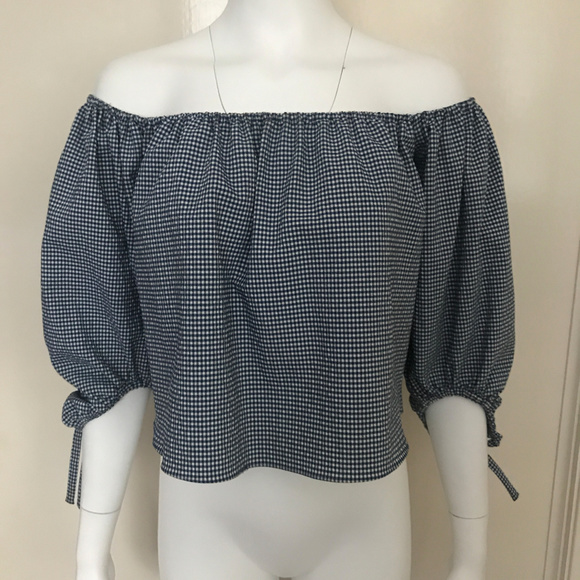 Zara Crop Gingham Off Shoulder Top - Picture 3 of 7
